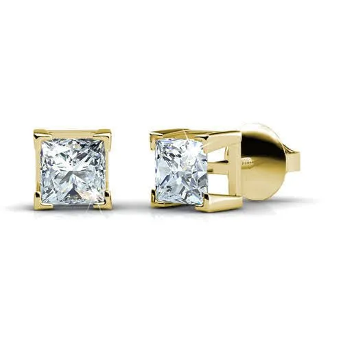 0.50-3.00 CT Princess Cut Diamonds - Stud Earrings