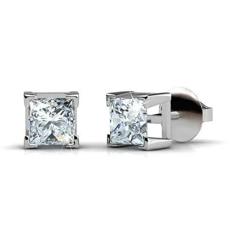 0.50-3.00 CT Princess Cut Diamonds - Stud Earrings