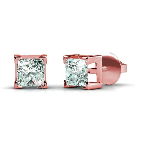 0.50-3.00 CT Princess Cut Diamonds - Stud Earrings