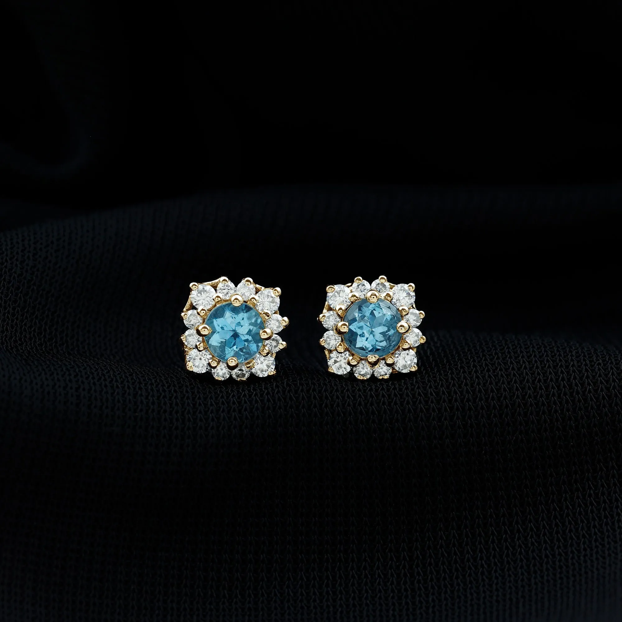 1 CT Classic Aquamarine Stud Earrings with Moissanite Halo
