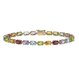 10K Yellow Gold Oval Cut Genuine Gemstone, Tennis Bracelet (3.5mm), Box Clasp, 7.25 inches