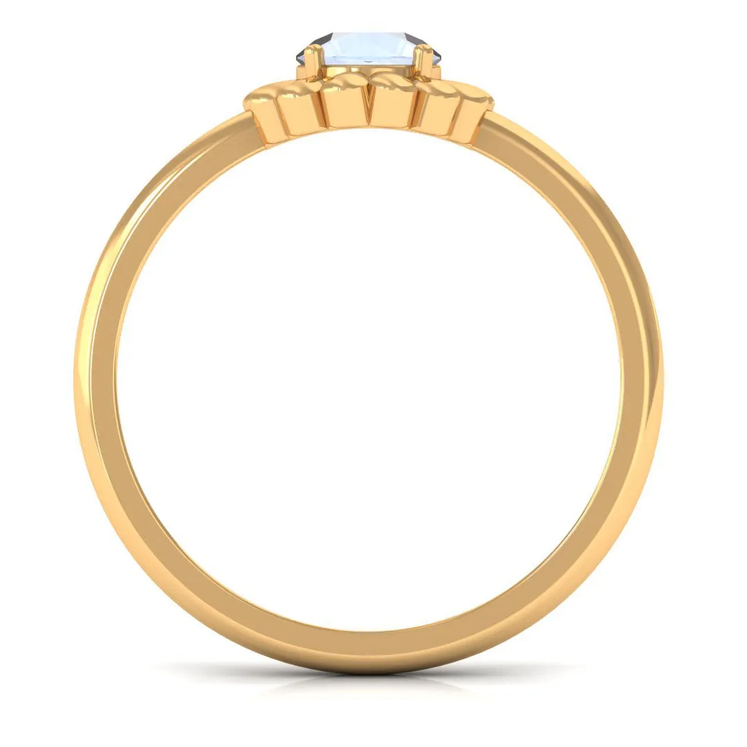 1/2 CT Round Cut Solitaire Moonstone Gold Flower Ring