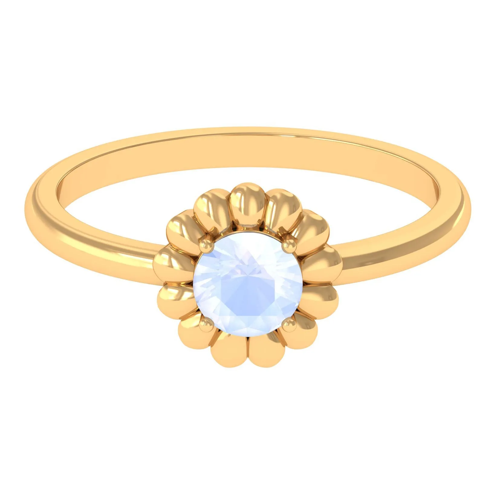 1/2 CT Round Cut Solitaire Moonstone Gold Flower Ring
