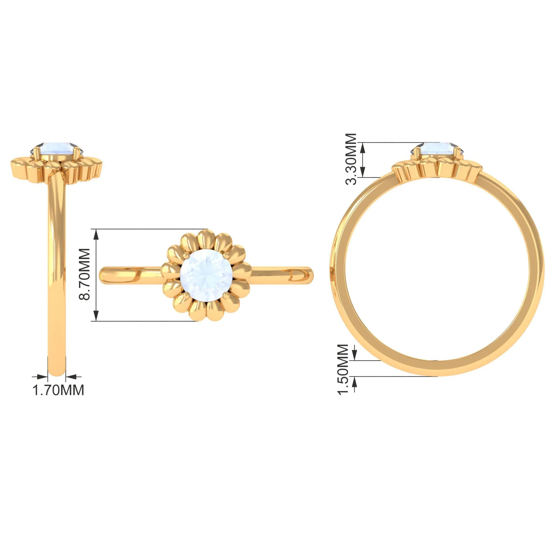 1/2 CT Round Cut Solitaire Moonstone Gold Flower Ring
