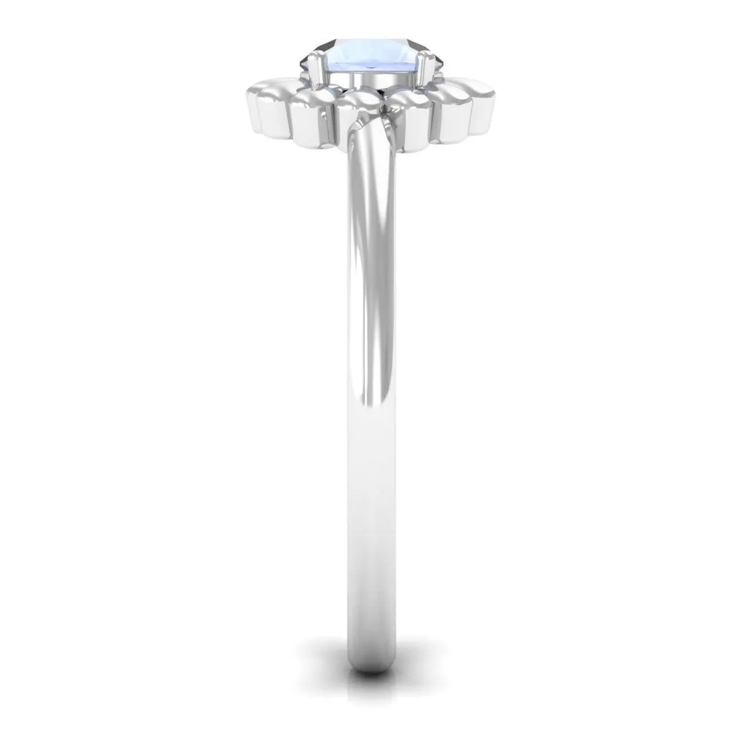 1/2 CT Round Cut Solitaire Moonstone Gold Flower Ring