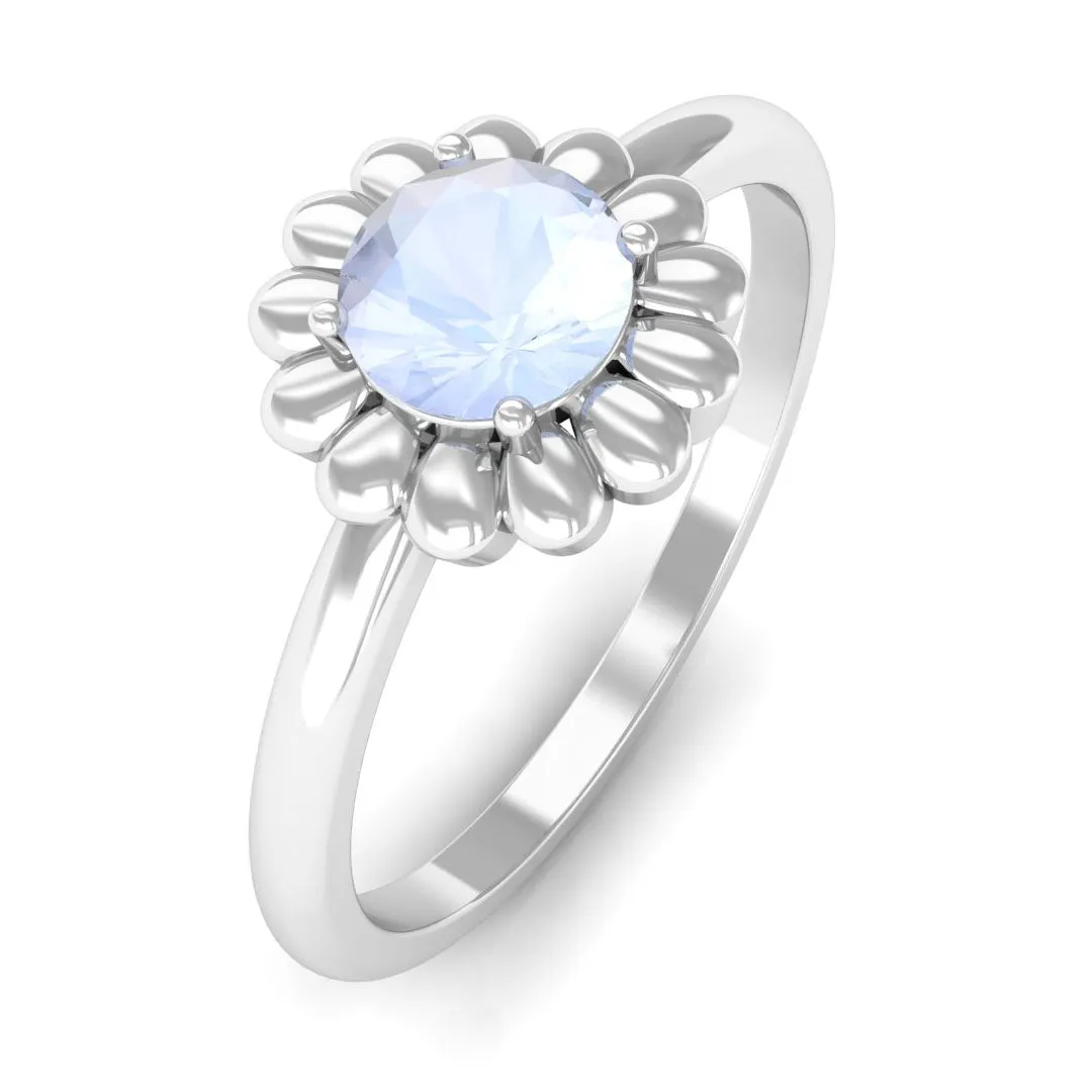1/2 CT Round Cut Solitaire Moonstone Gold Flower Ring