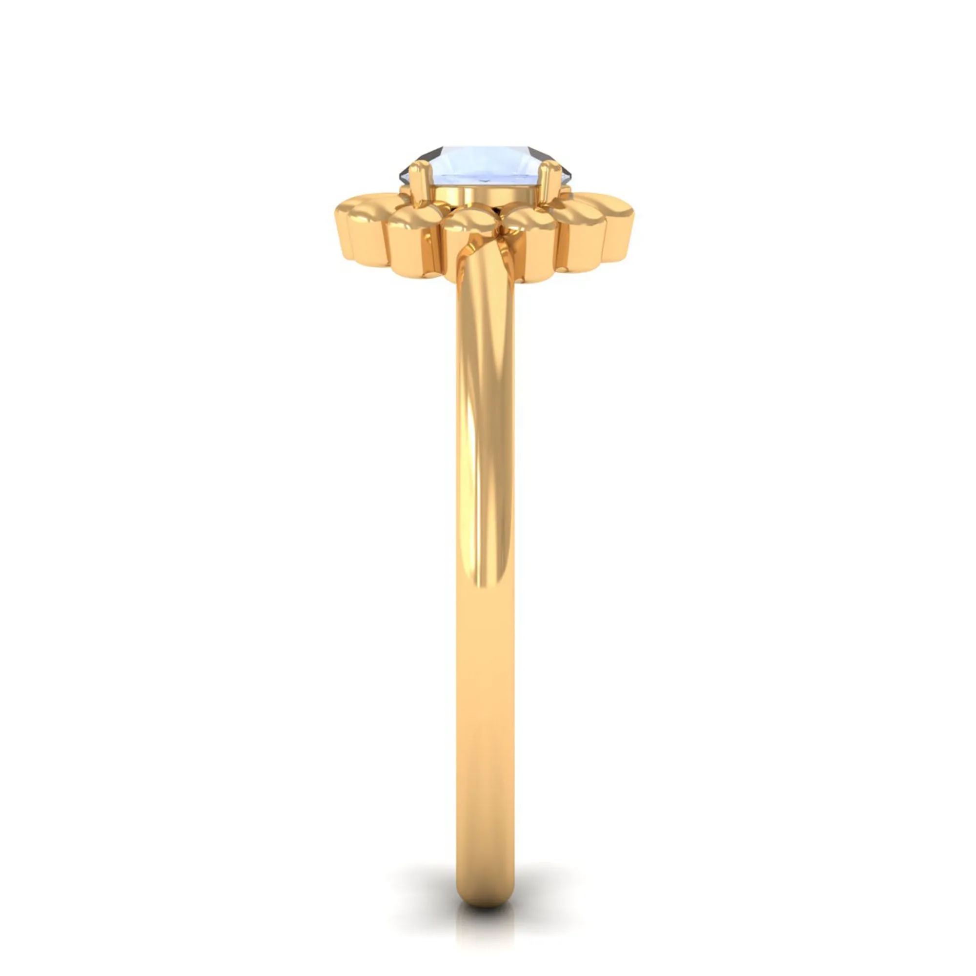 1/2 CT Round Cut Solitaire Moonstone Gold Flower Ring