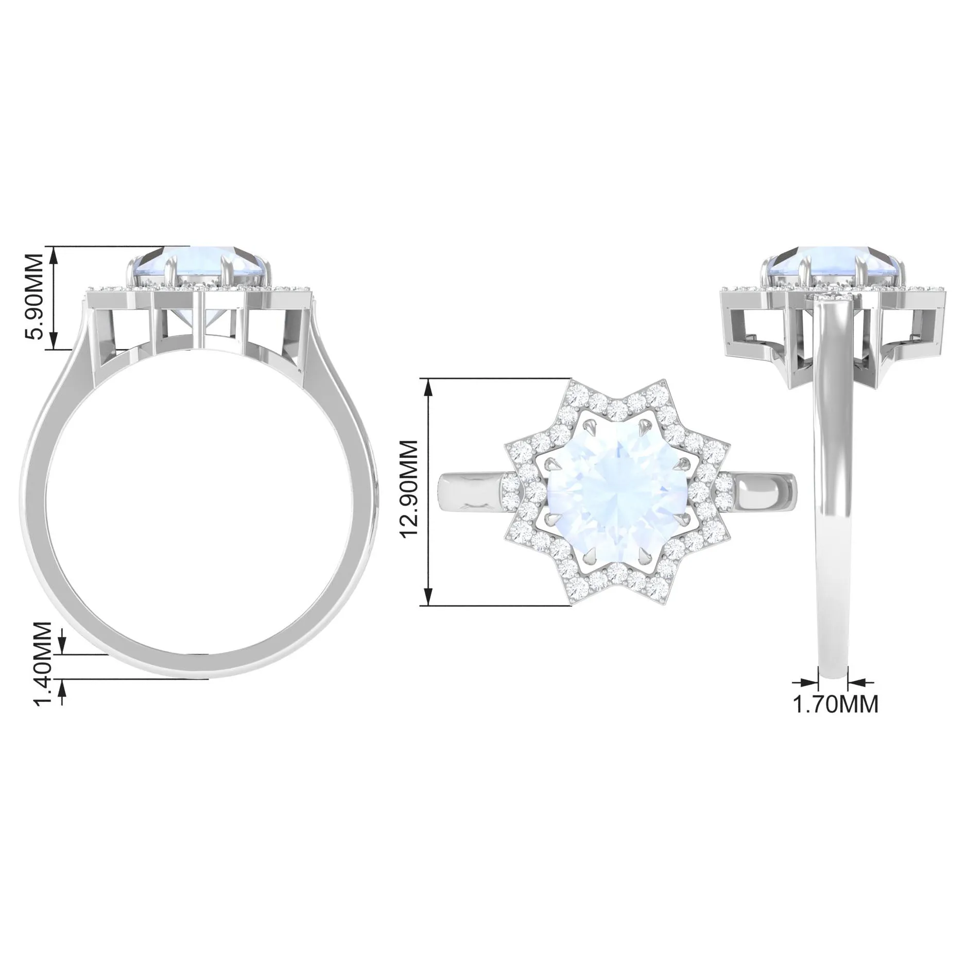1.25 CT Moonstone Star Shape Engagement Ring with Diamond