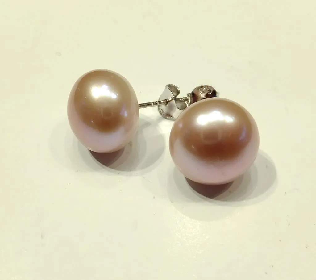 12.5 MM Pink Freshwater Pearl Stud Earrings