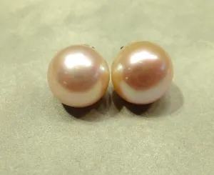 12.5 MM Pink Freshwater Pearl Stud Earrings