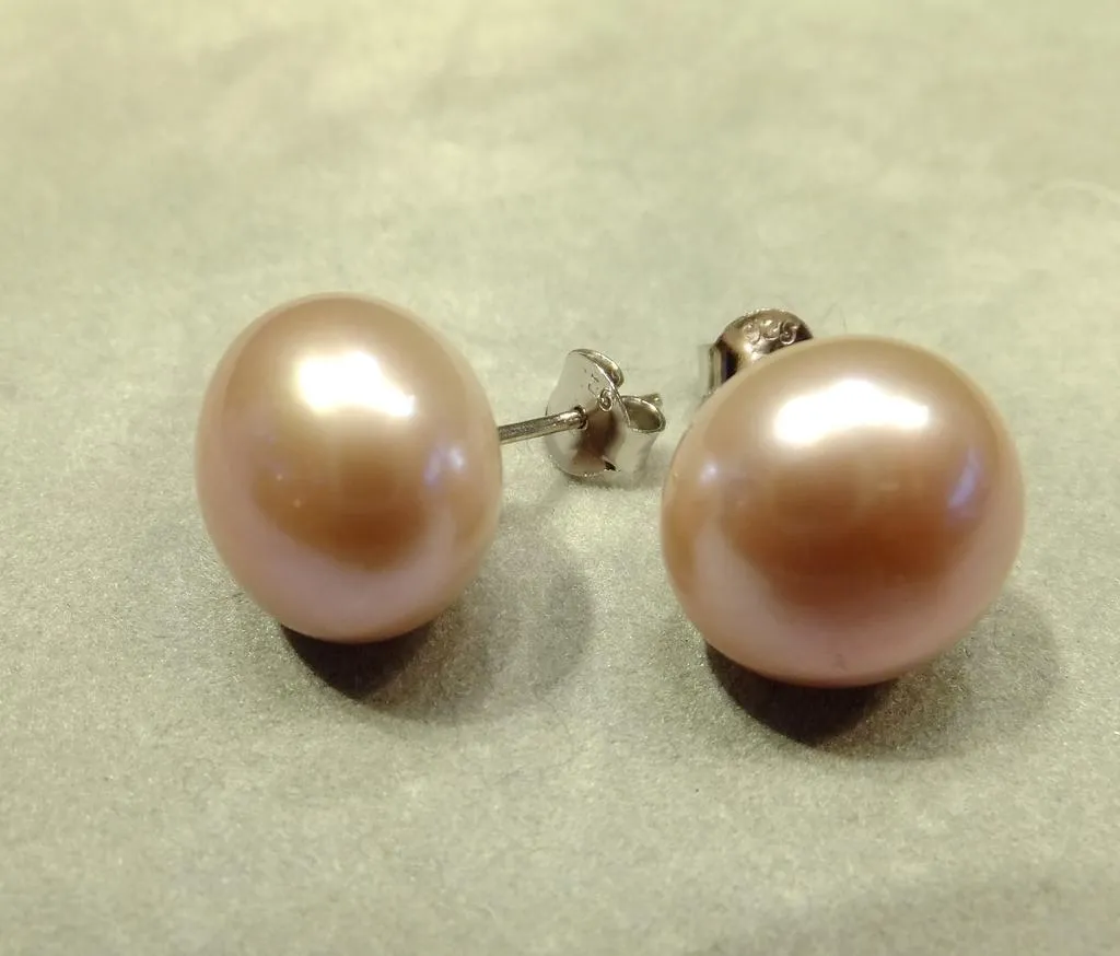 12.5 MM Pink Freshwater Pearl Stud Earrings