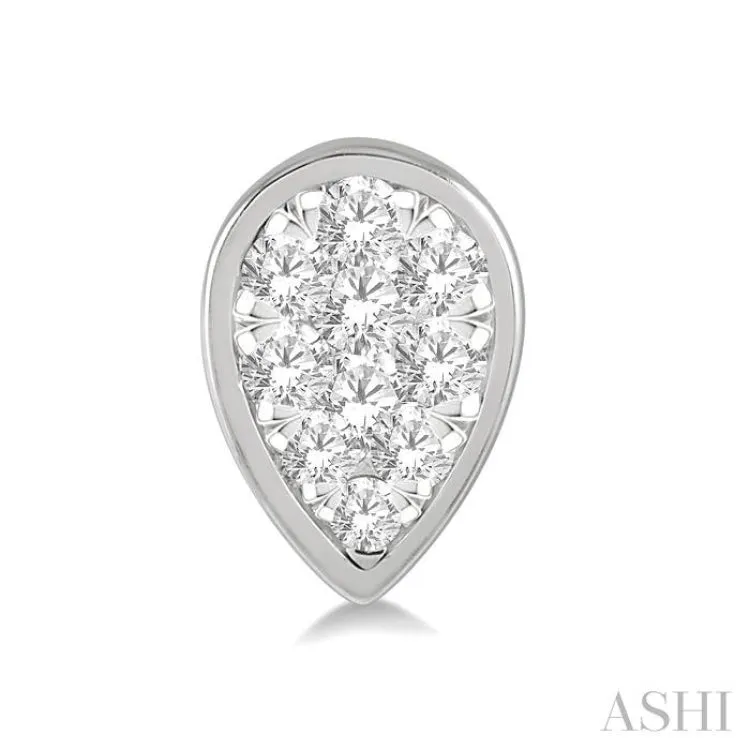 1/3 ctw Pear Shape Lovebright Round Cut Diamond Earring in 14K White Gold