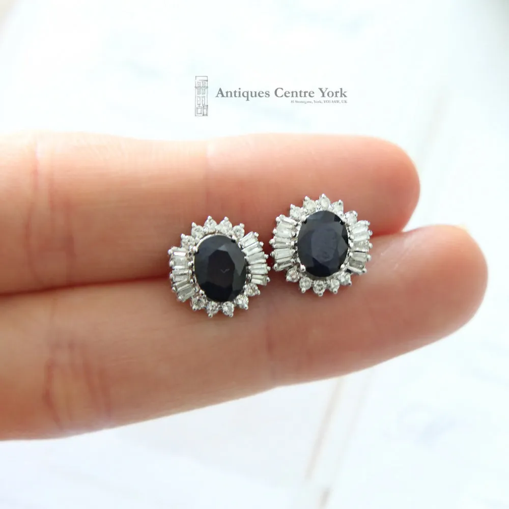 14ct White Gold Sapphire & Diamond Cluster Earrings