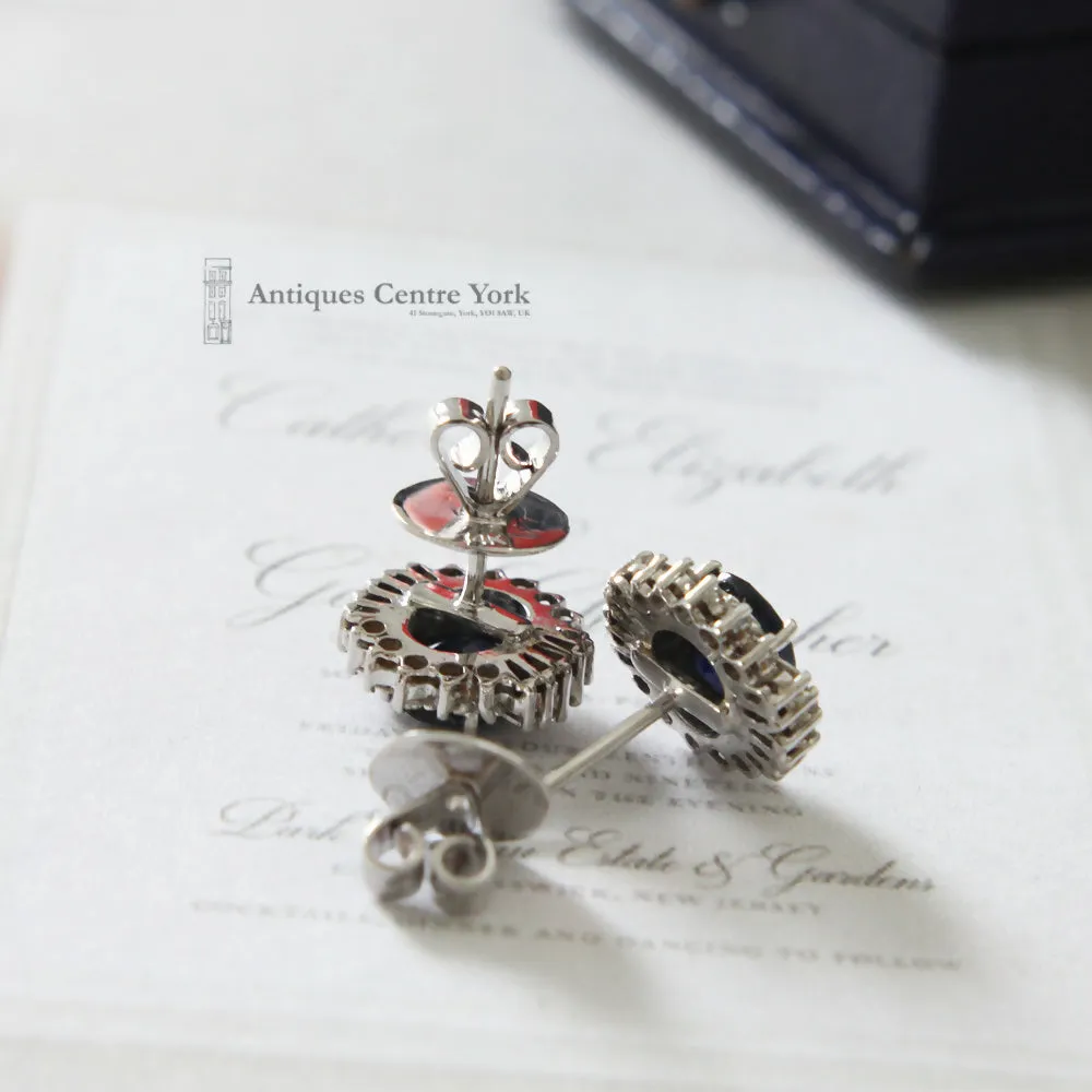 14ct White Gold Sapphire & Diamond Cluster Earrings