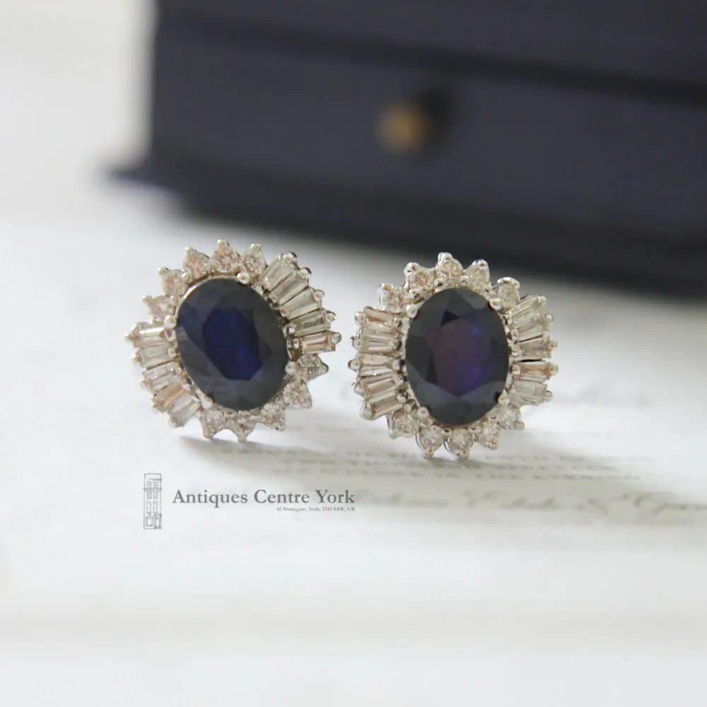14ct White Gold Sapphire & Diamond Cluster Earrings