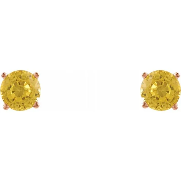 14K Rose 5 mm Natural Yellow Sapphire Stud Earrings with Friction Post