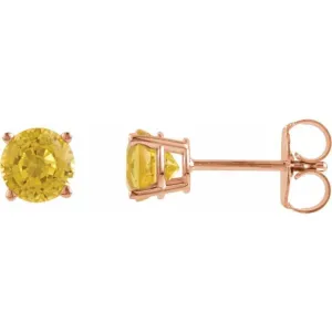 14K Rose 5 mm Natural Yellow Sapphire Stud Earrings with Friction Post