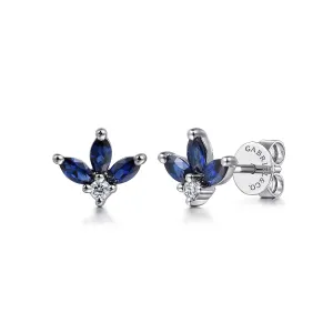 14K White Blue Sapphire and Natural Diamond Stud Earrings