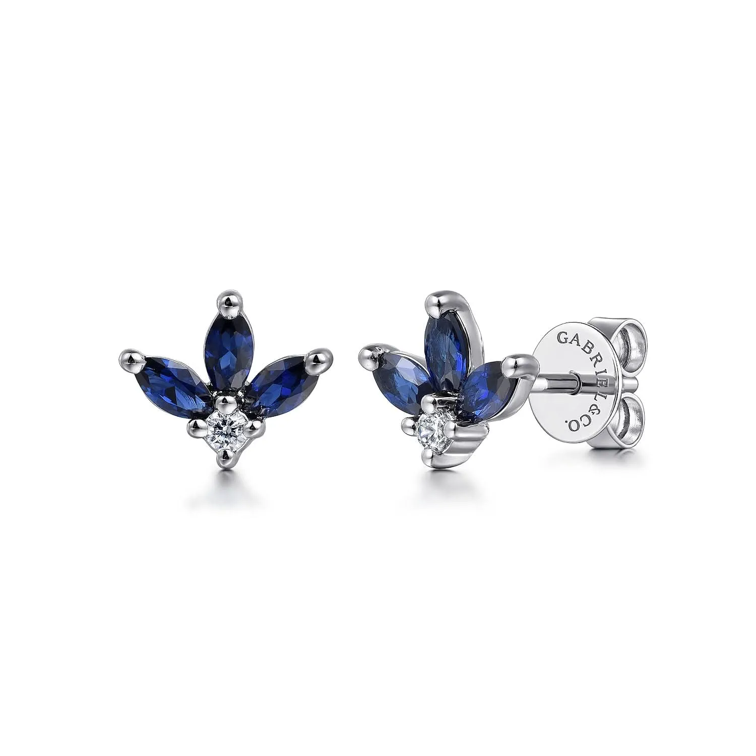 14K White Blue Sapphire and Natural Diamond Stud Earrings