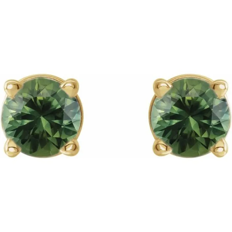 14K Yellow 3 mm Natural Green Sapphire Stud Earrings with Friction Post