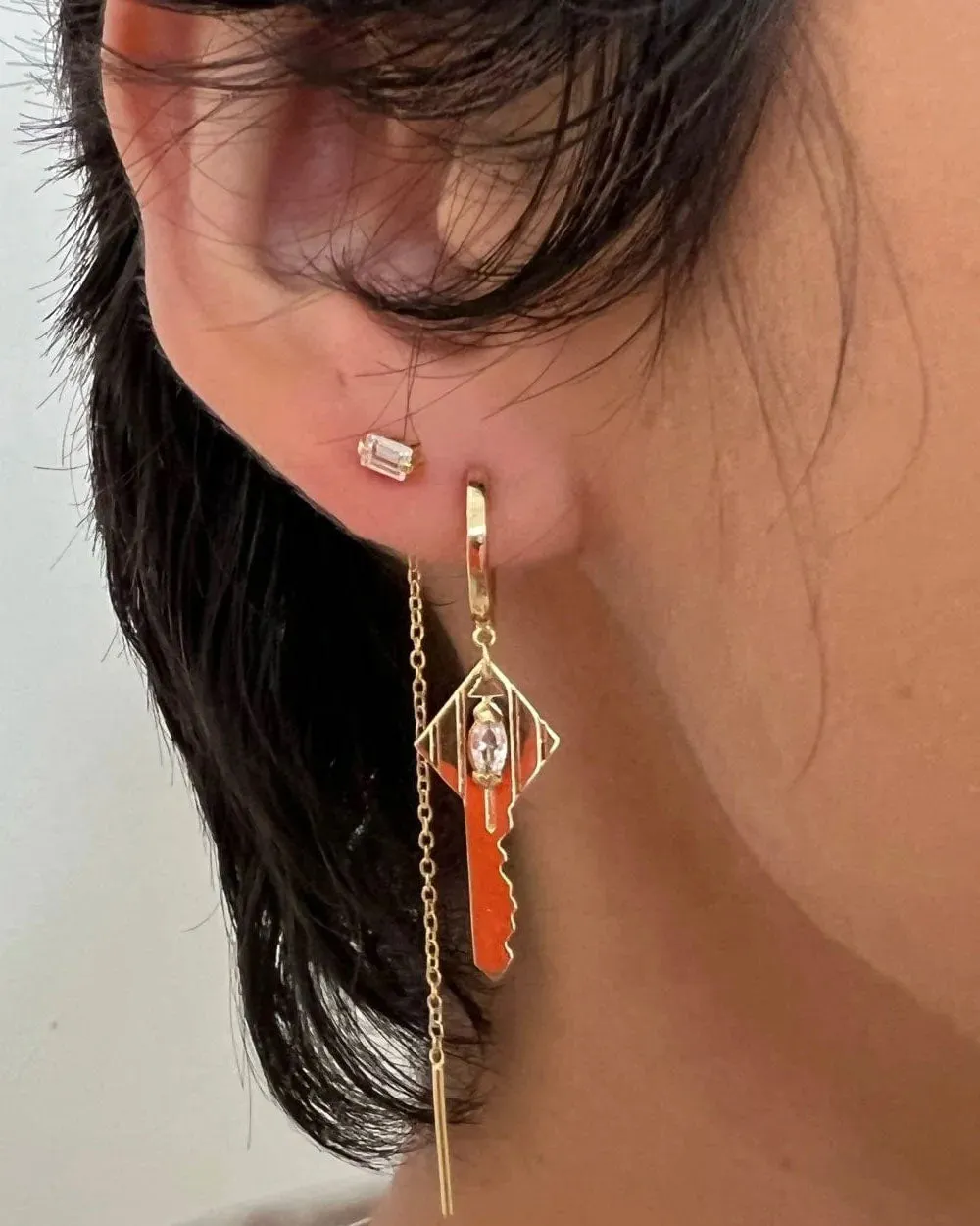 14k Yellow Gold Plated Silver Lee Key Hoop Earrings