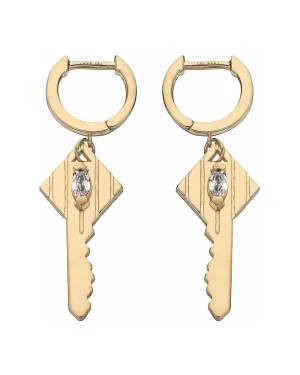 14k Yellow Gold Plated Silver Lee Key Hoop Earrings