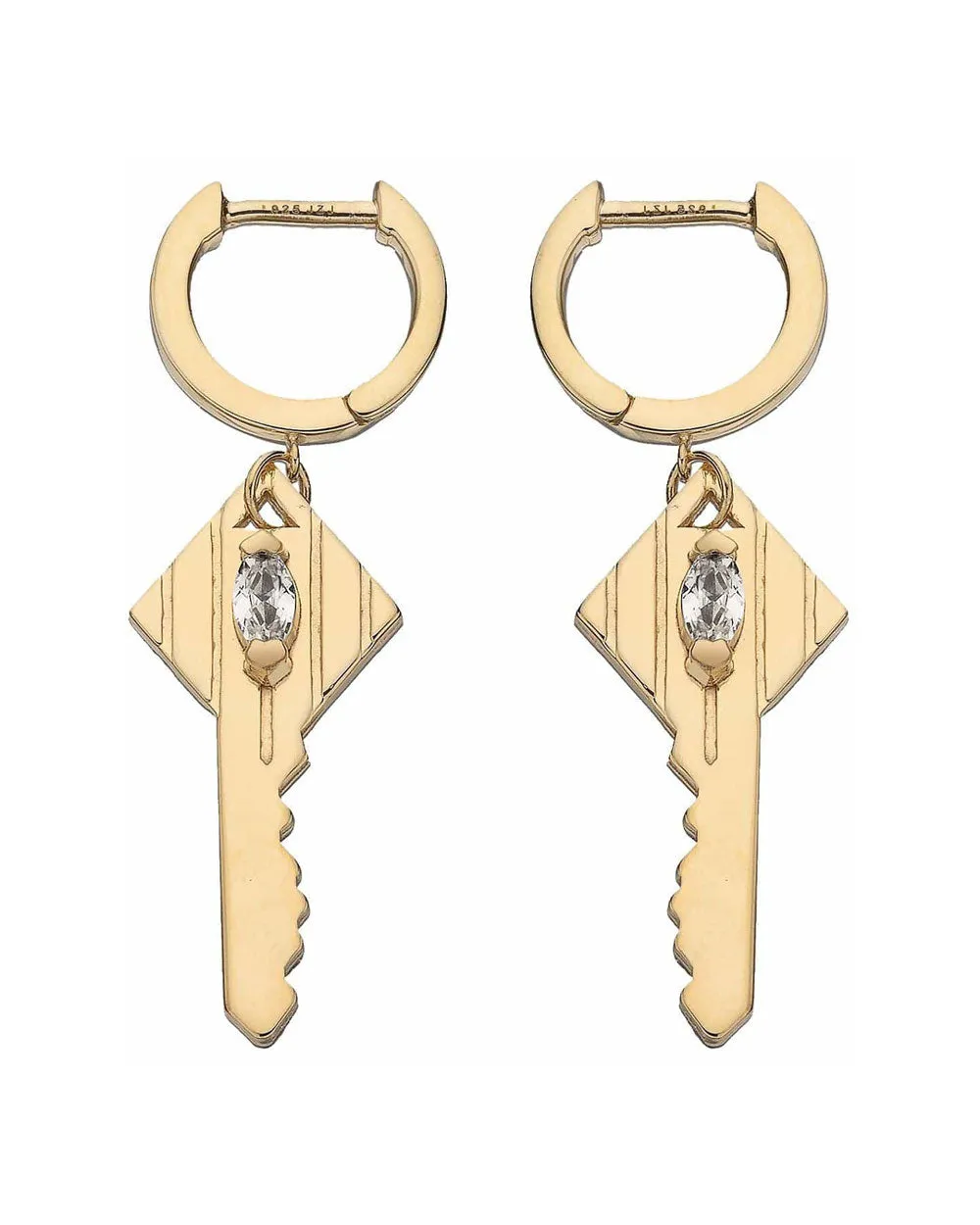 14k Yellow Gold Plated Silver Lee Key Hoop Earrings