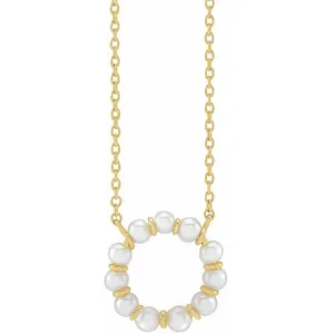 14K Yellow or White Gold Cultured White Freshwater Pearl Circle 18" Necklace