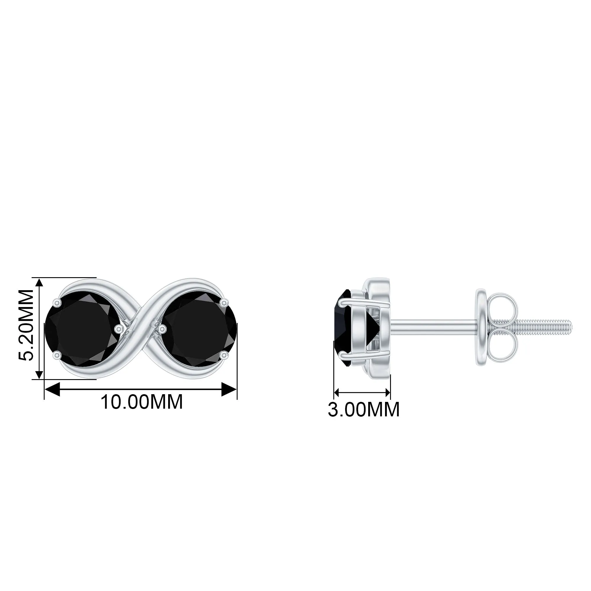 1.50 CT Created Black Diamond Two Stone Infinity Stud Earrings