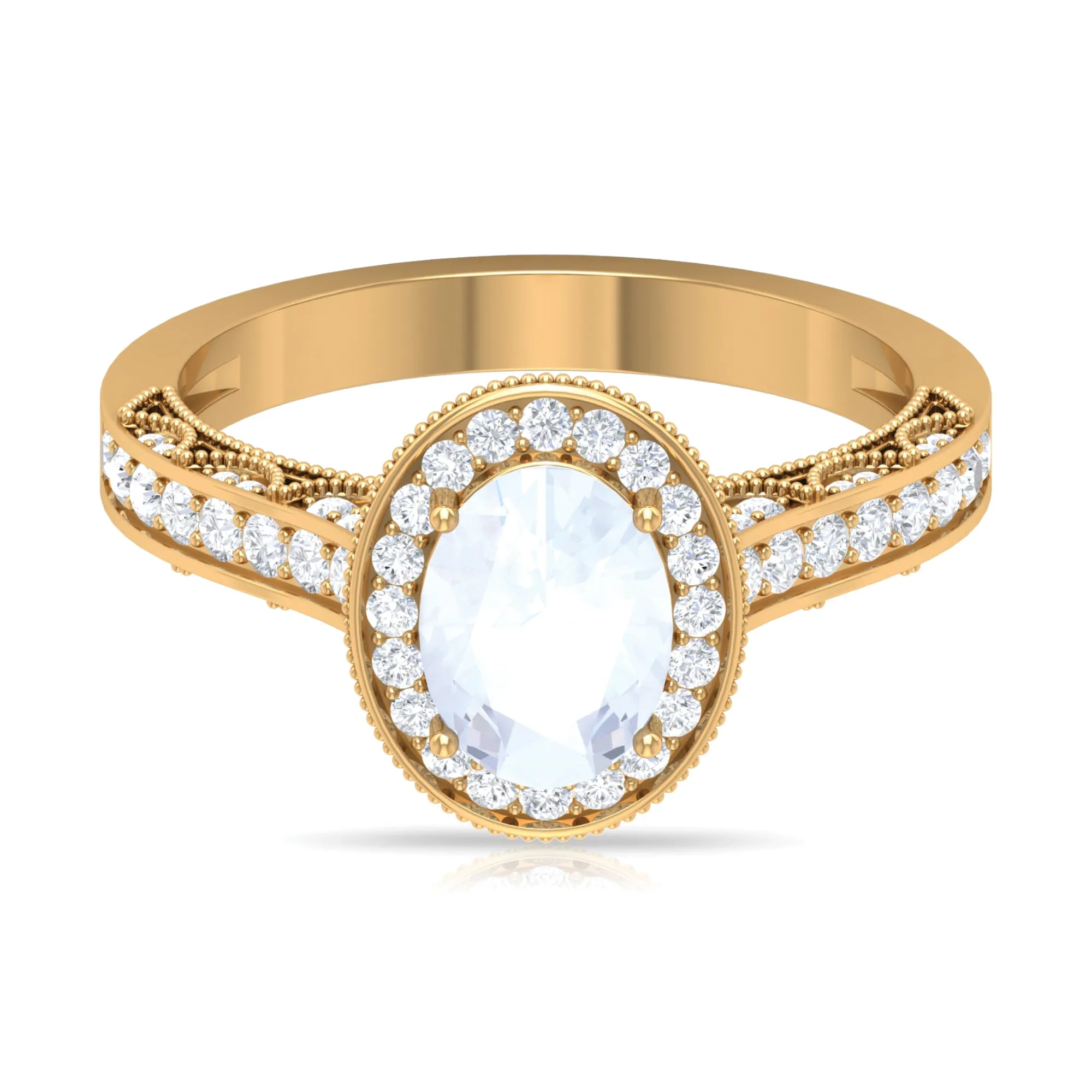 1.50 CT Moonstone and Diamond Engagement Ring with Milgrain Details