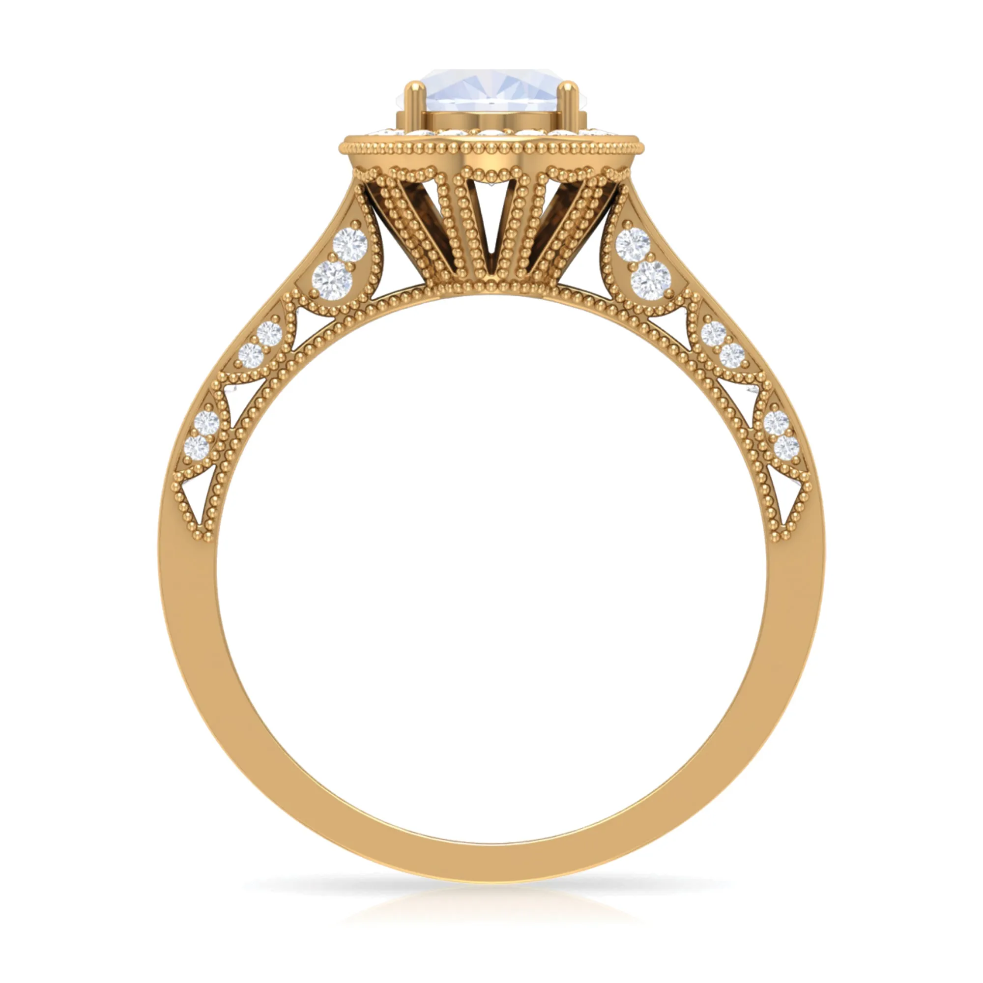 1.50 CT Moonstone and Diamond Engagement Ring with Milgrain Details