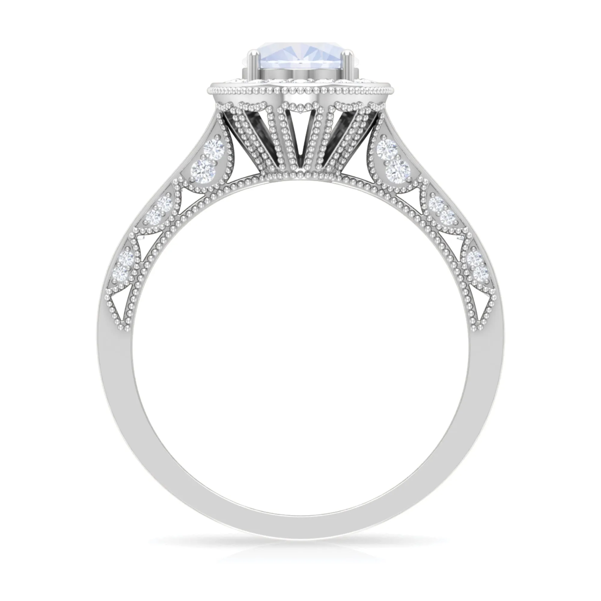 1.50 CT Moonstone and Diamond Engagement Ring with Milgrain Details