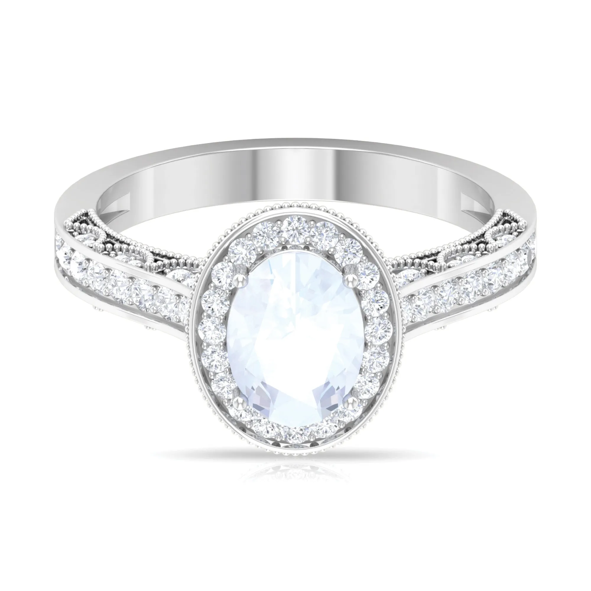 1.50 CT Moonstone and Diamond Engagement Ring with Milgrain Details