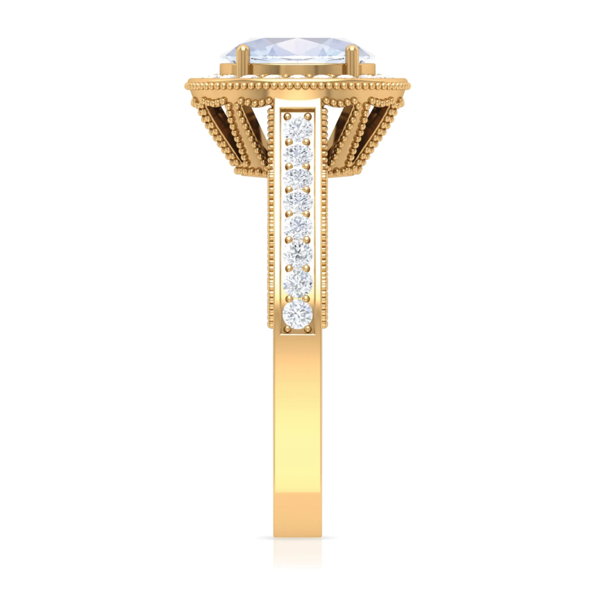 1.50 CT Moonstone and Diamond Engagement Ring with Milgrain Details