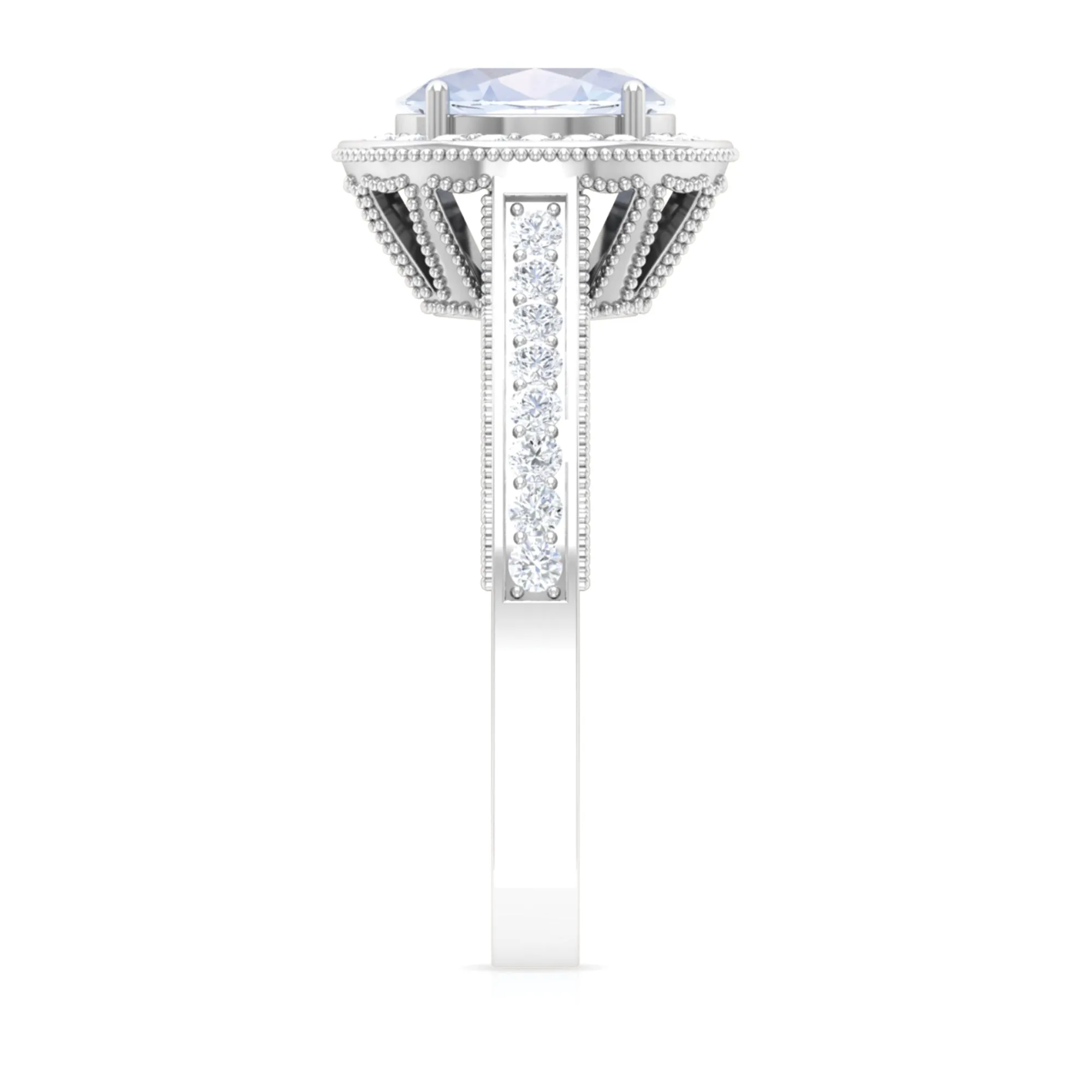 1.50 CT Moonstone and Diamond Engagement Ring with Milgrain Details