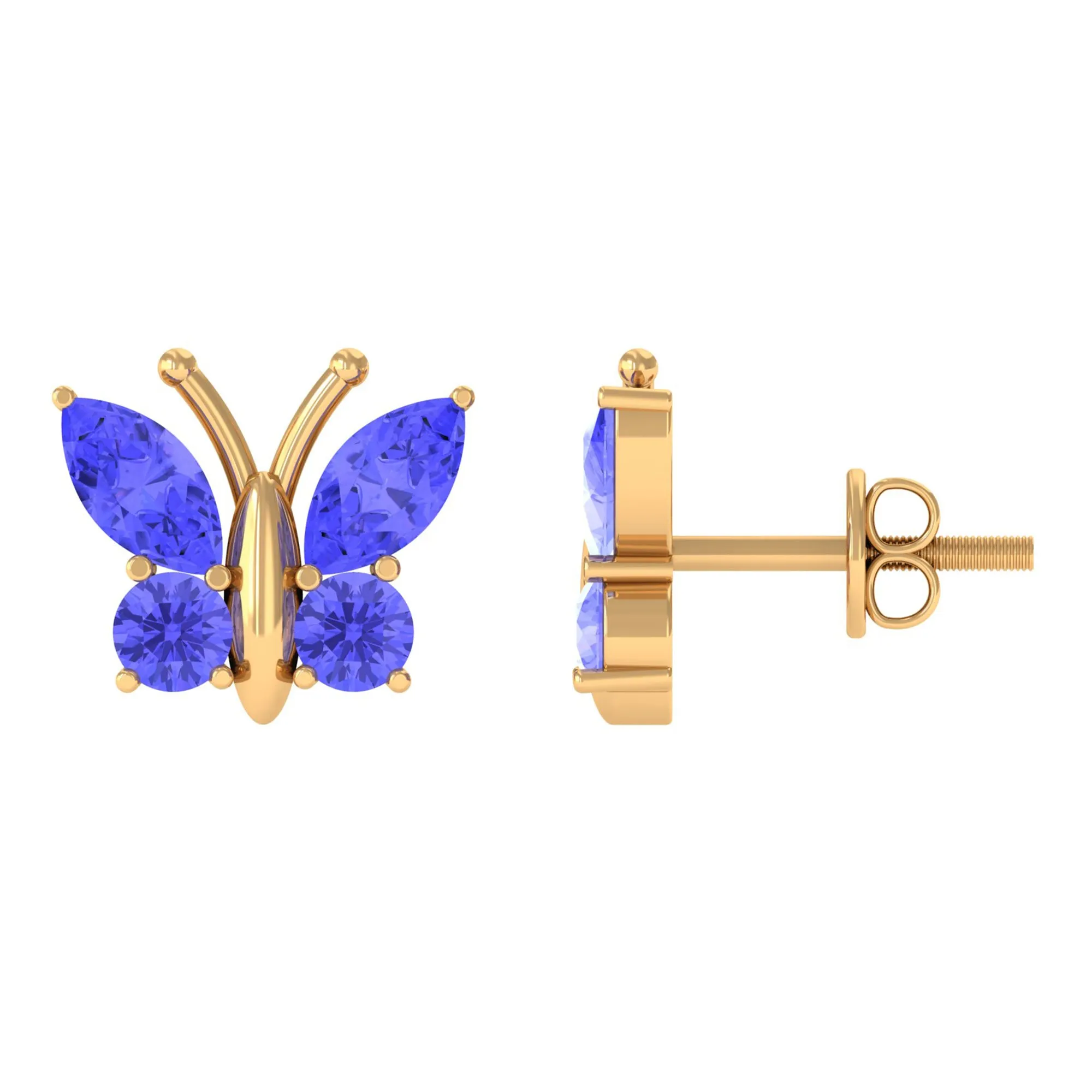 1.75 CT Butterfly Stud Earrings with Round and Marquise Cut Tanzanite