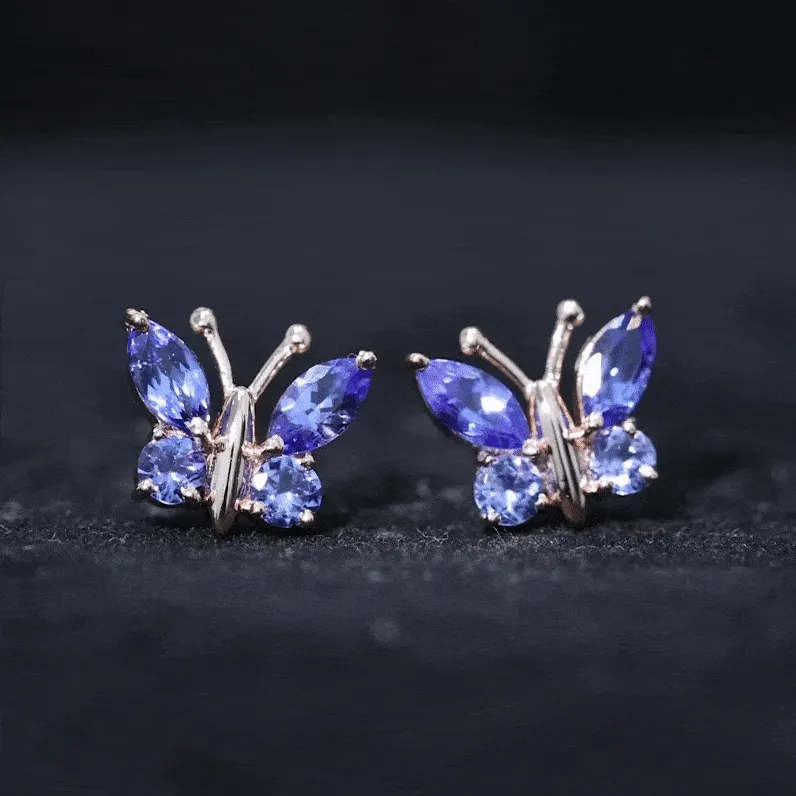 1.75 CT Butterfly Stud Earrings with Round and Marquise Cut Tanzanite