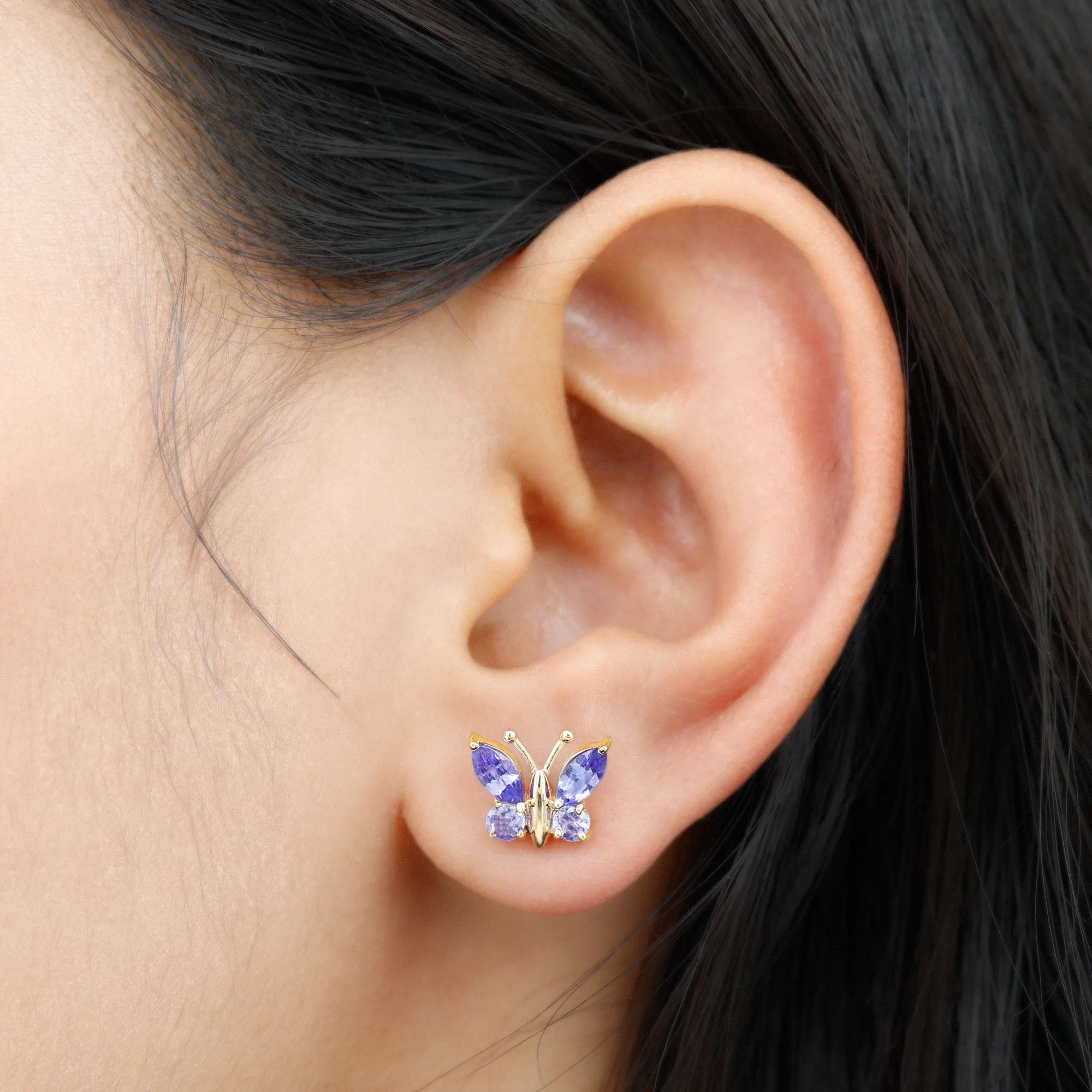 1.75 CT Butterfly Stud Earrings with Round and Marquise Cut Tanzanite
