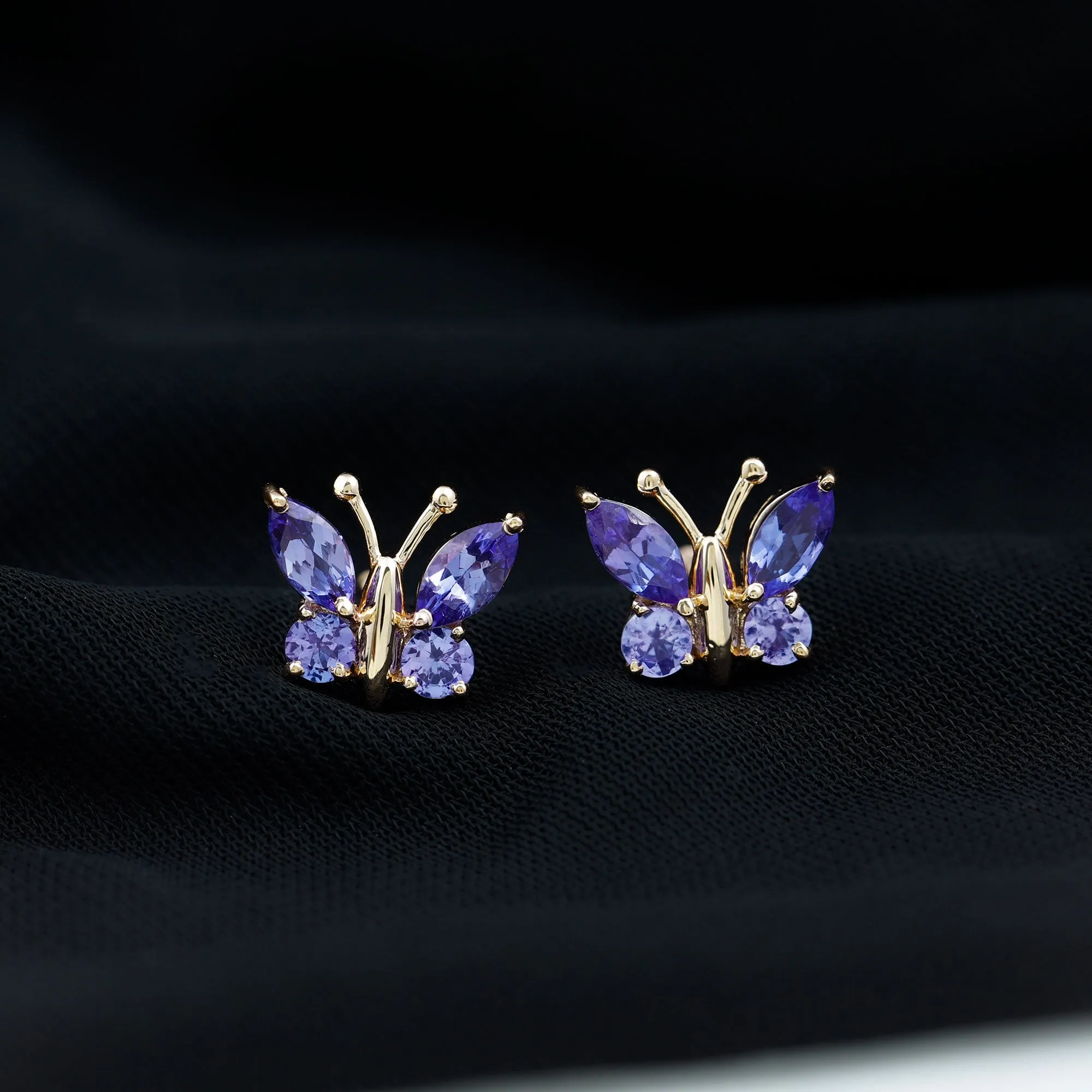 1.75 CT Butterfly Stud Earrings with Round and Marquise Cut Tanzanite