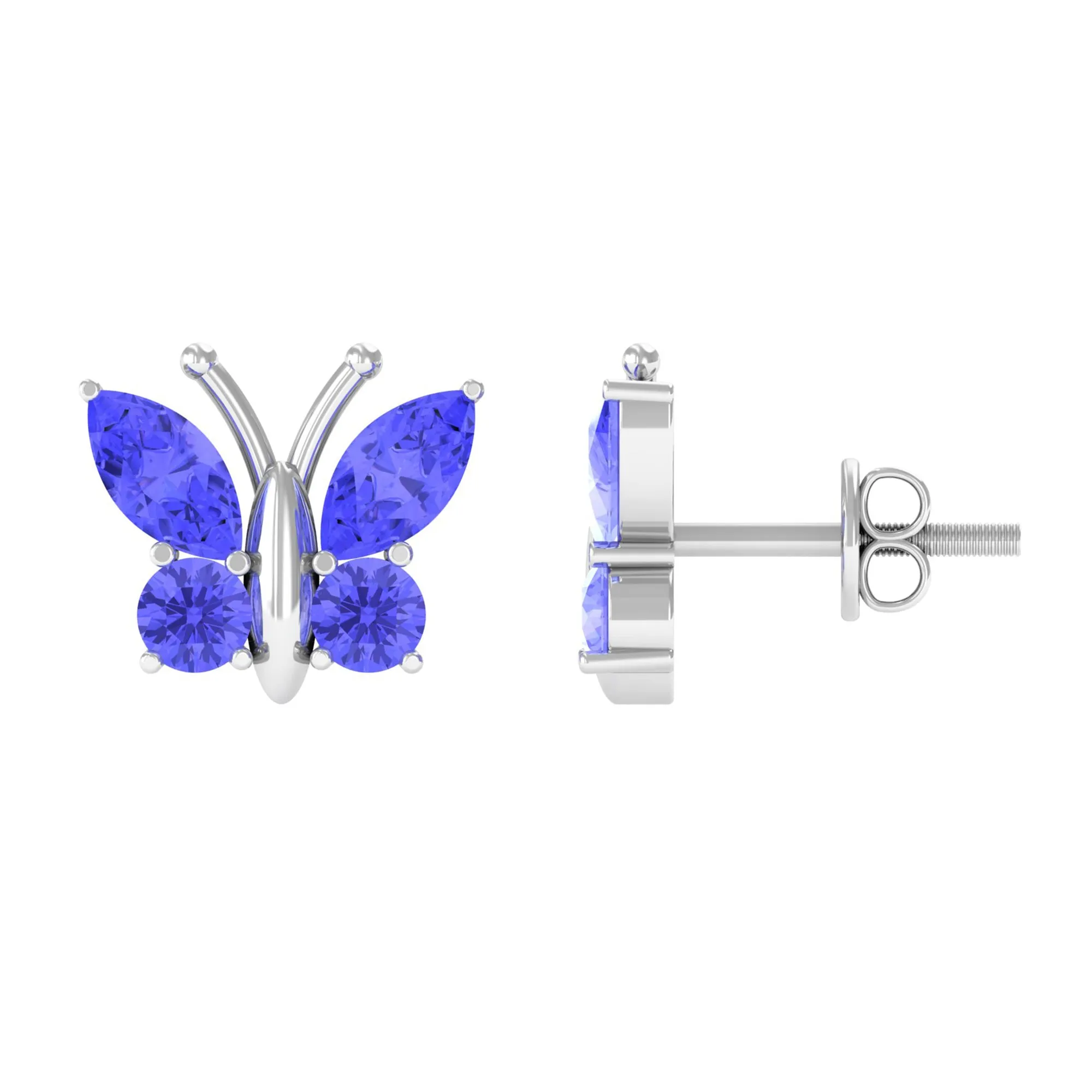 1.75 CT Butterfly Stud Earrings with Round and Marquise Cut Tanzanite