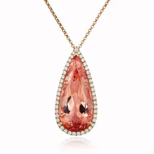 18ct Rose Gold 4.31ct Morganite Diamond Pear Cut Cluster Necklace D