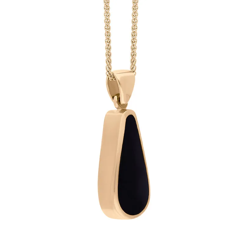 18ct Rose Gold Blue John Whitby Jet Small Double Sided Pear Cut Fob Necklace