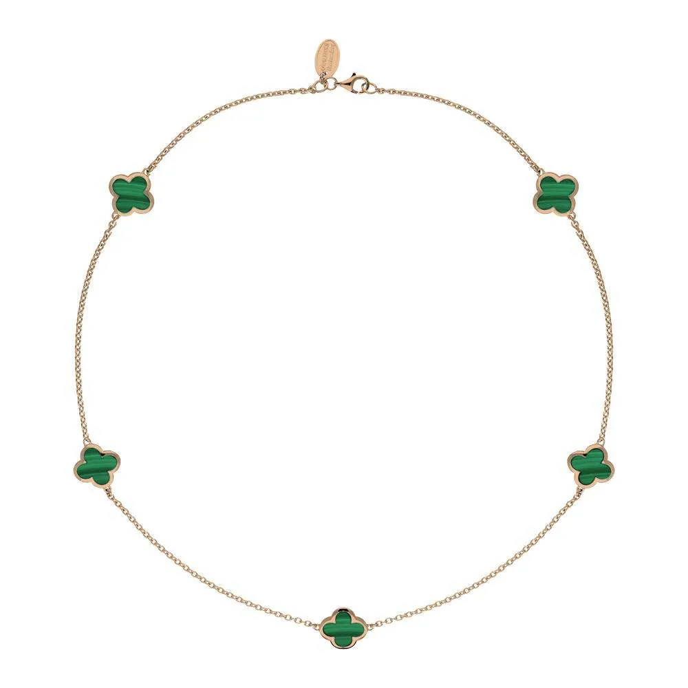 18ct Rose Gold Malachite Bloom Four Leaf Clover Necklace