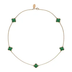 18ct Rose Gold Malachite Bloom Four Leaf Clover Necklace