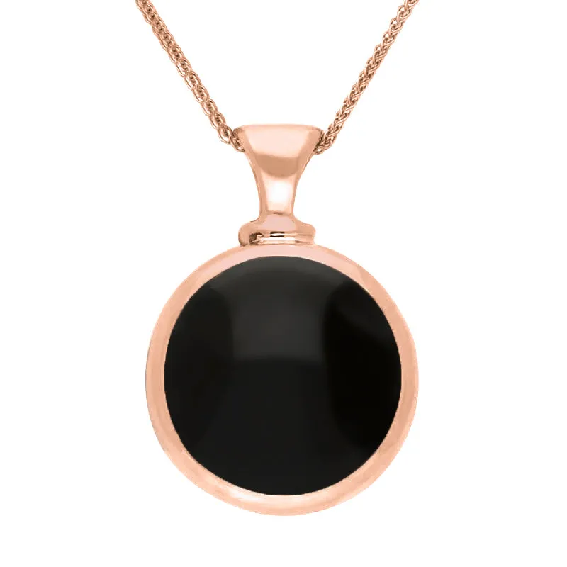18ct Rose Gold Whitby Jet Malachite Double Sided Round Dinky Fob Necklace