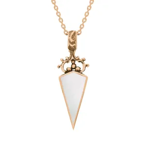 18ct Rose Gold Whitby Jet Mother Of Pearl Double Sided Dagger Fob Necklace