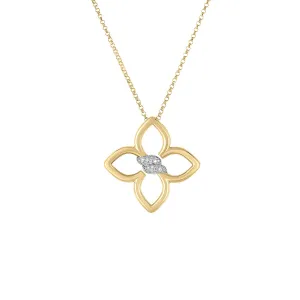 18K Yellow and White Gold Cialoma Small Diamond Flower Necklace