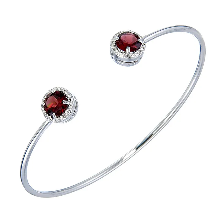 2 cttw Garnet Cuff Cuff Bangle Bracelet Brass With Rhodium Plating 7 MM Round