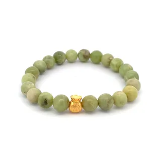 24K Gold Money Bag Lucky Charm Bracelet Gemstones Natural Peridot 8mm