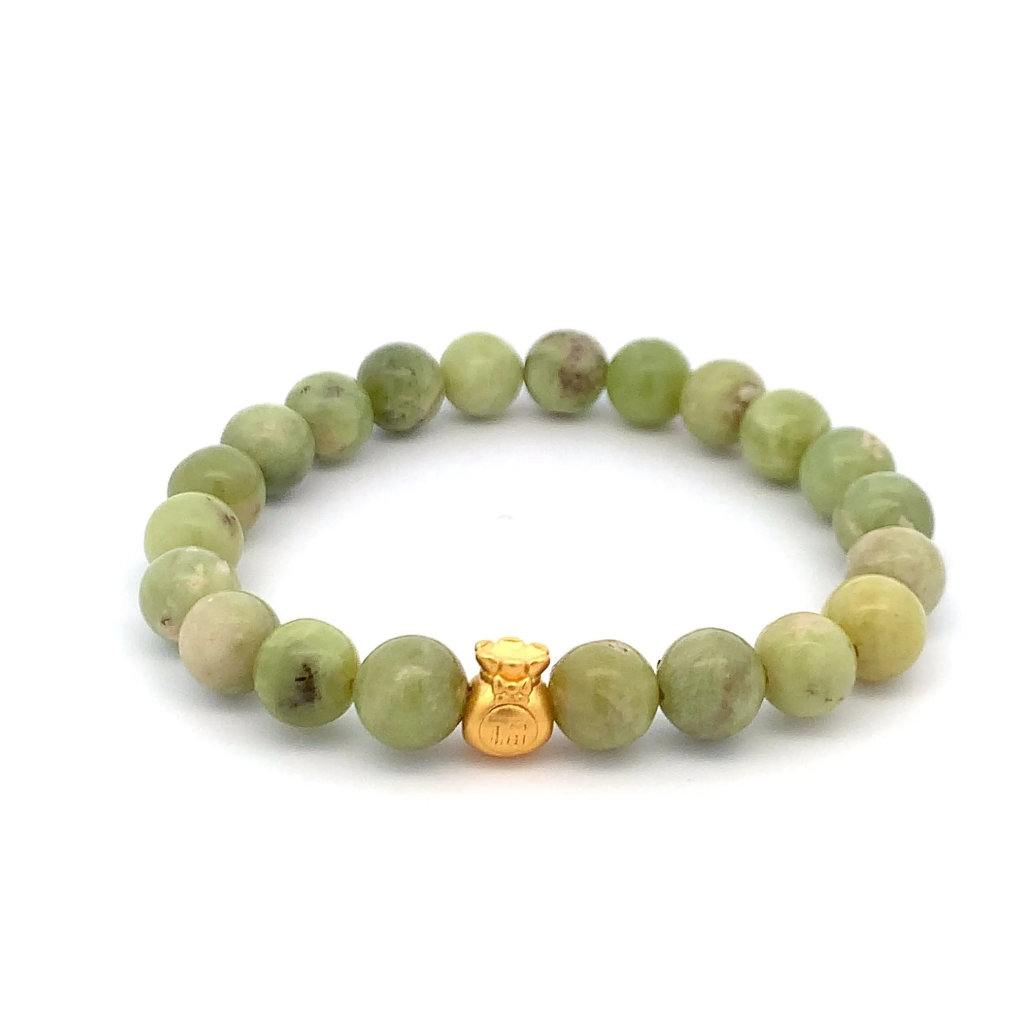 24K Gold Money Bag Lucky Charm Bracelet Gemstones Natural Peridot 8mm